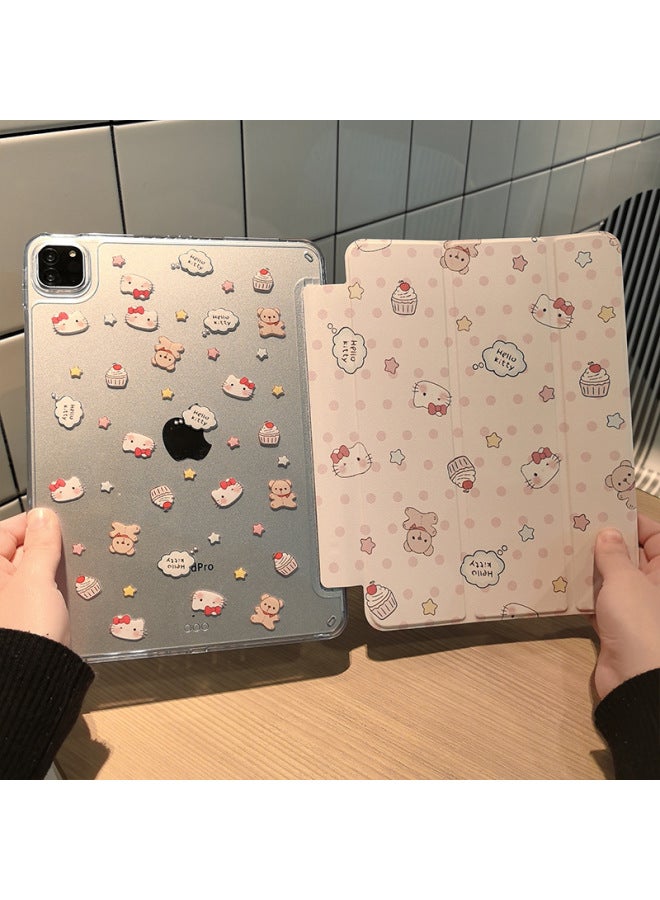 Suitable For Ipadair7 Protective Cover 2025 Ipad11/10 Generation Cartoon Flat Leather Case Pro 10.2 Inch-Color:Kitty Polka Dot Sw 70% Off Without Pen Tray-Applicable Models:2025 Ipad 11th Generation